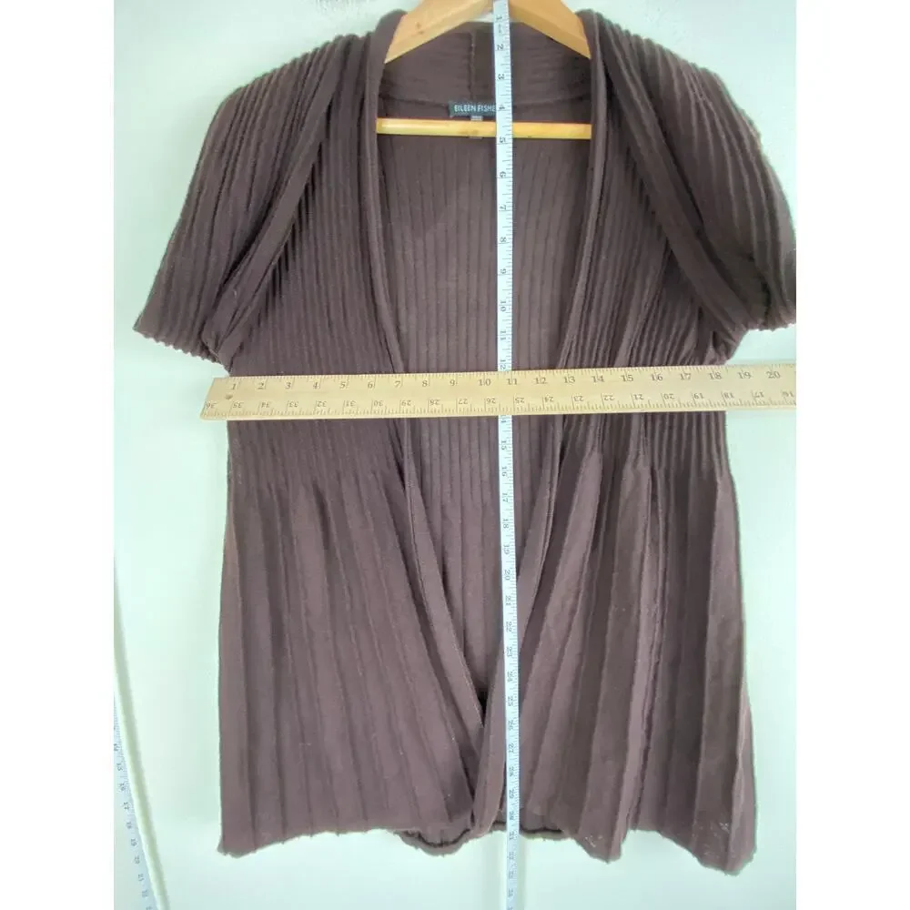 Eileen Fisher Ribbed Wool Open Cardigan Espresso Brown Medium